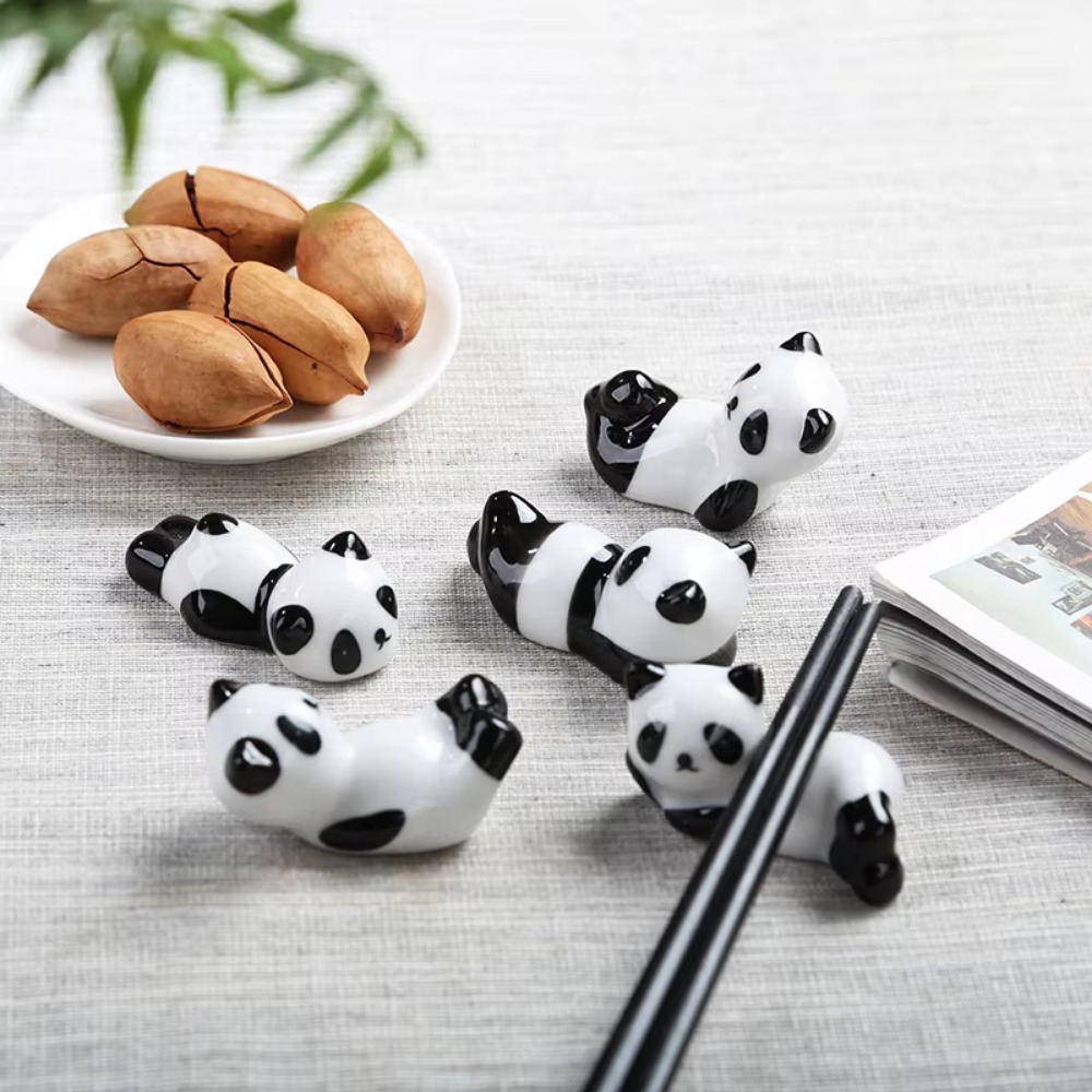 Chopstick Rest Ceramic - 8 ピース/セット DIY パンダ箸ホルダーかわいい愛らしい筆ペンホルダー動物セラミッククラフトパンダ飾り家の装飾