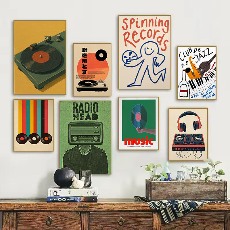 Lifestyle Of Japanese - レトロな和風ビニールレコードプレーヤージャズ音楽引用北欧ポスターキャンバス絵画壁アート写真家の装飾