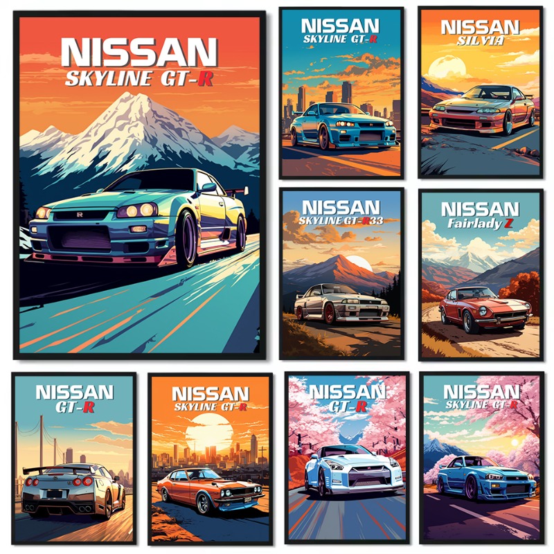 Lifestyle Of Japanese - レトロな日本のクラシック 1990 年代のスポーツカー スカイライン-e GT-R-R34 ポスター