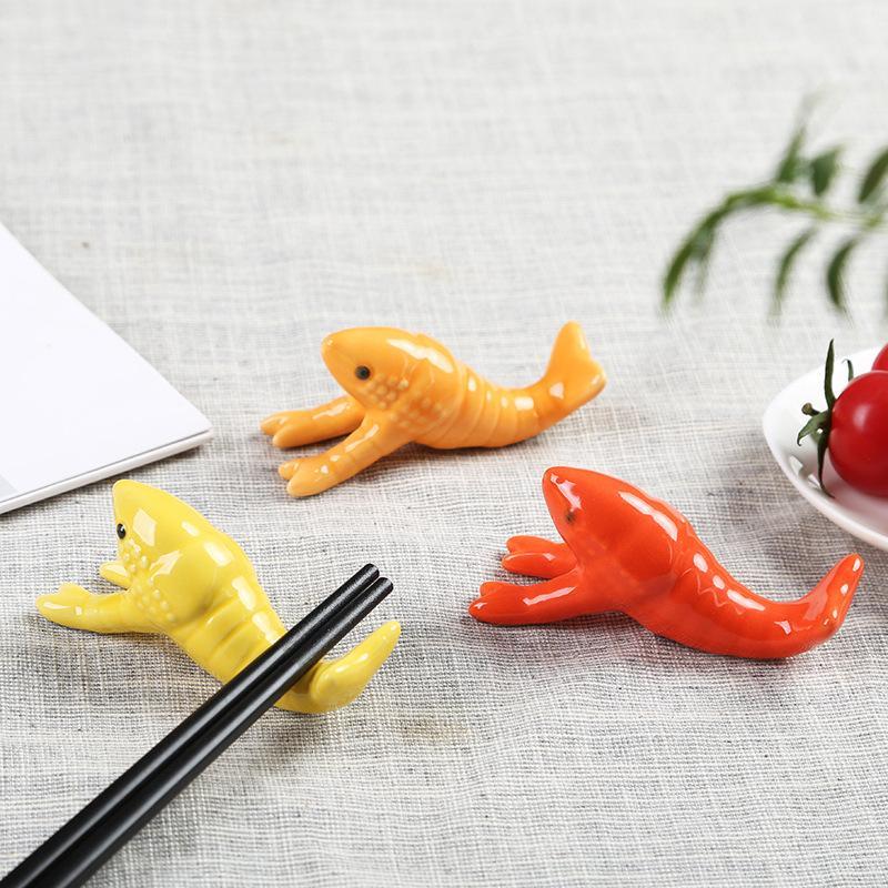 Chopstick Rest Ceramic - かわいいザリガニ型セラミック箸置きかわいい動物食器ホルダーペンラックキッチンホテルレストランテーブル装飾用