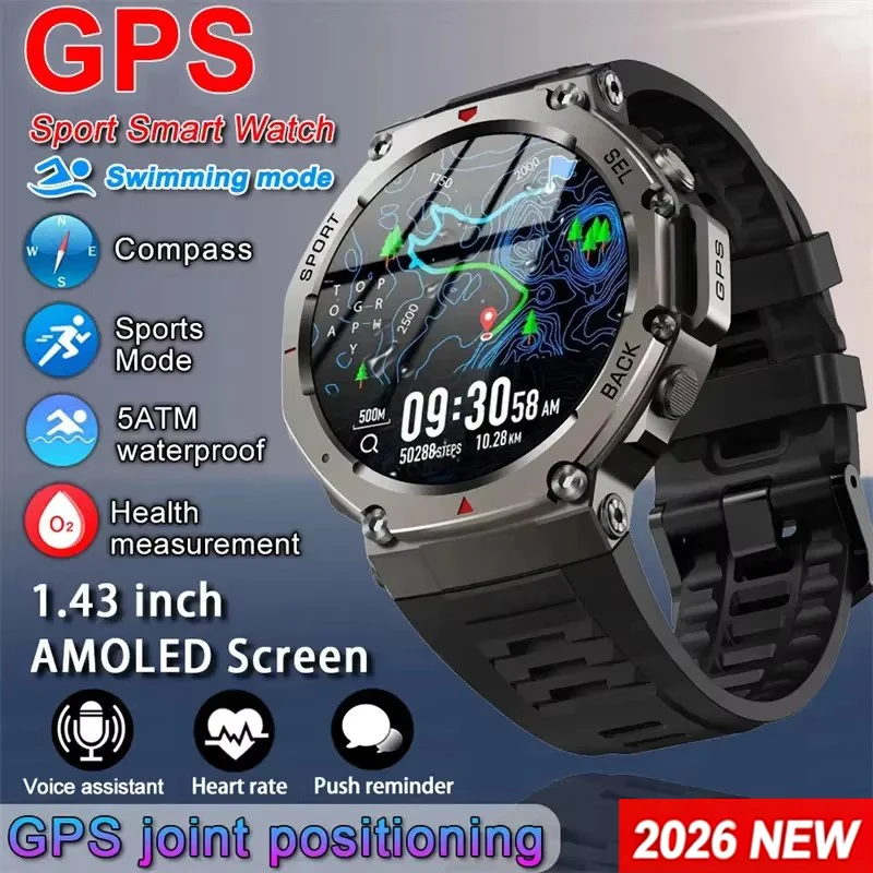 Japanese Active Lifestyle - メンズスマートウォッチ GPS AMOLEDタッチスクリーン 5ATM防水 アウトドアコンパス フィットネス