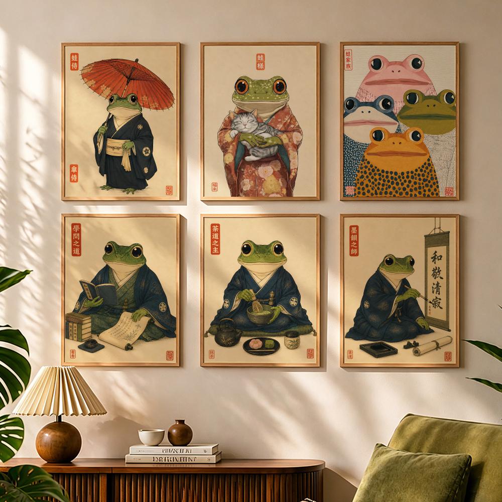 Lifestyle Of Japanese - 文化的な日本のカエルの生活スタイル絵画書道キャンバスポスター寝室リビングルームバー廊下家のインテリア壁装飾