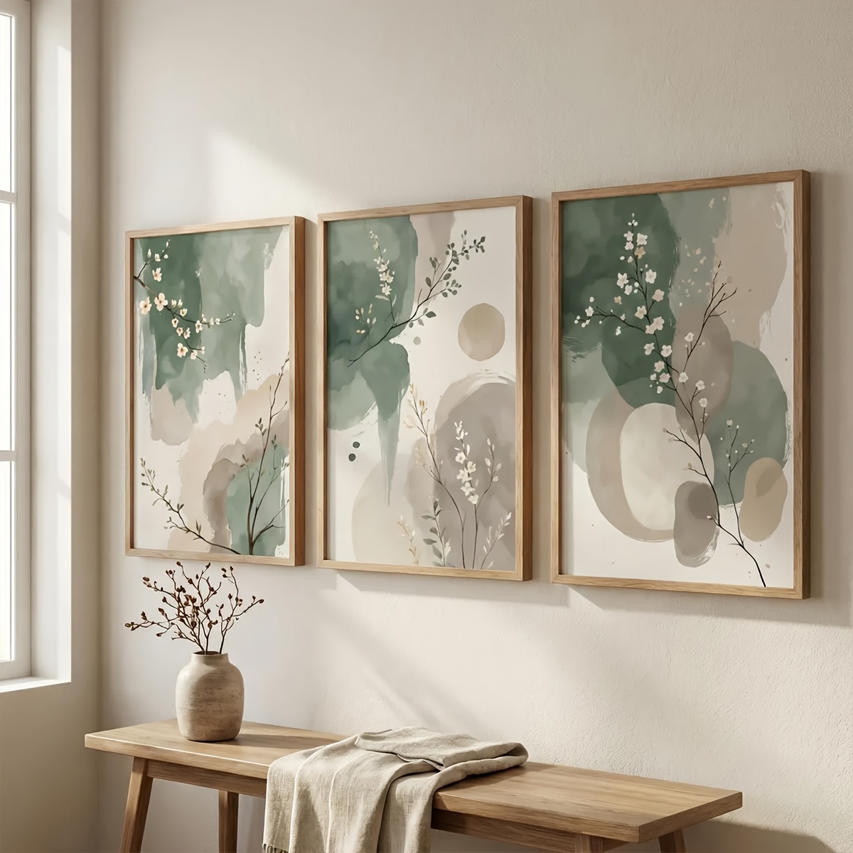 3ピース 日本風植物キャンバスウォールアート フレームレス抽 - Japanese Lifestyle のレビューと価格