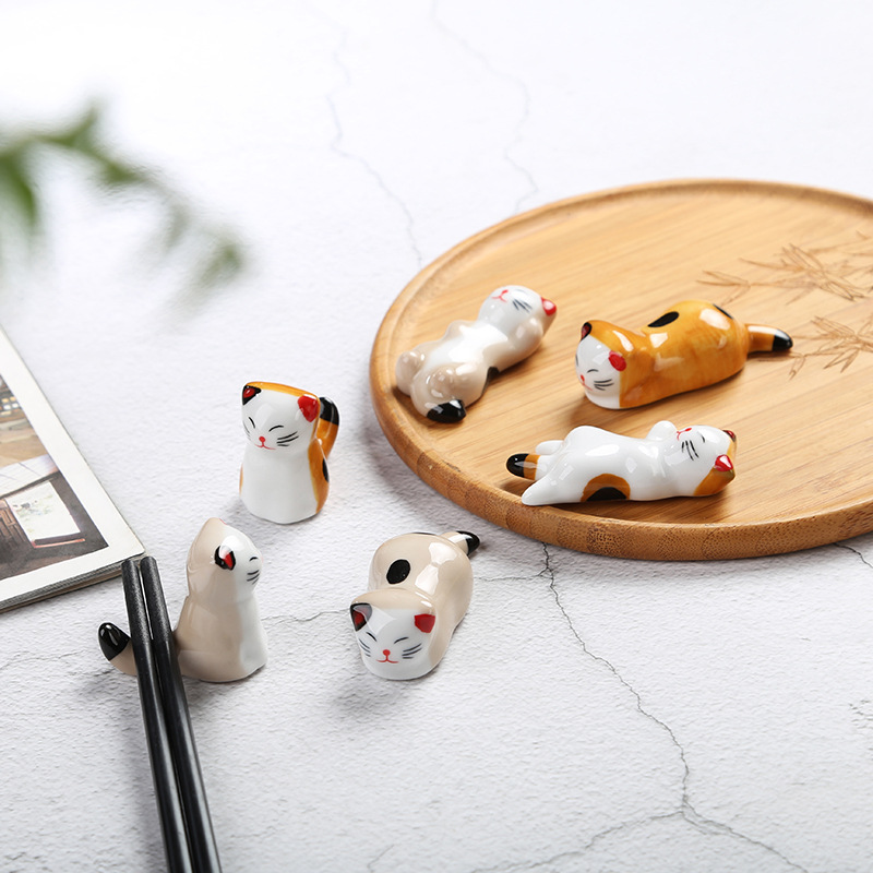 5 ピース/セット箸置き箸枕かわいい猫箸フォークホルダー箸ホ - Chopstick Rest Ceramic のレビューと価格