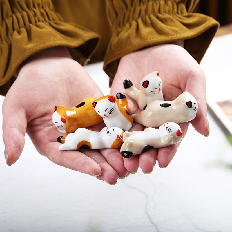 5 ピース/セット箸置き箸枕かわいい猫箸フォークホルダー箸ホ - Chopstick Rest Ceramic のレビューと価格