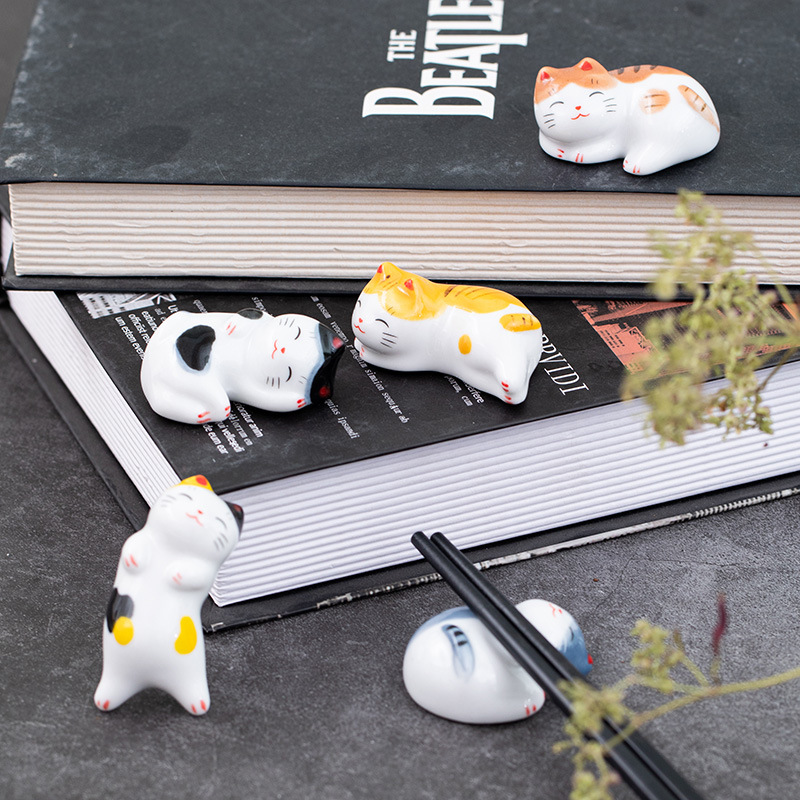 5 ピース/セット箸置き箸枕かわいい猫箸フォークホルダー箸ホ - Chopstick Rest Ceramic のレビューと価格