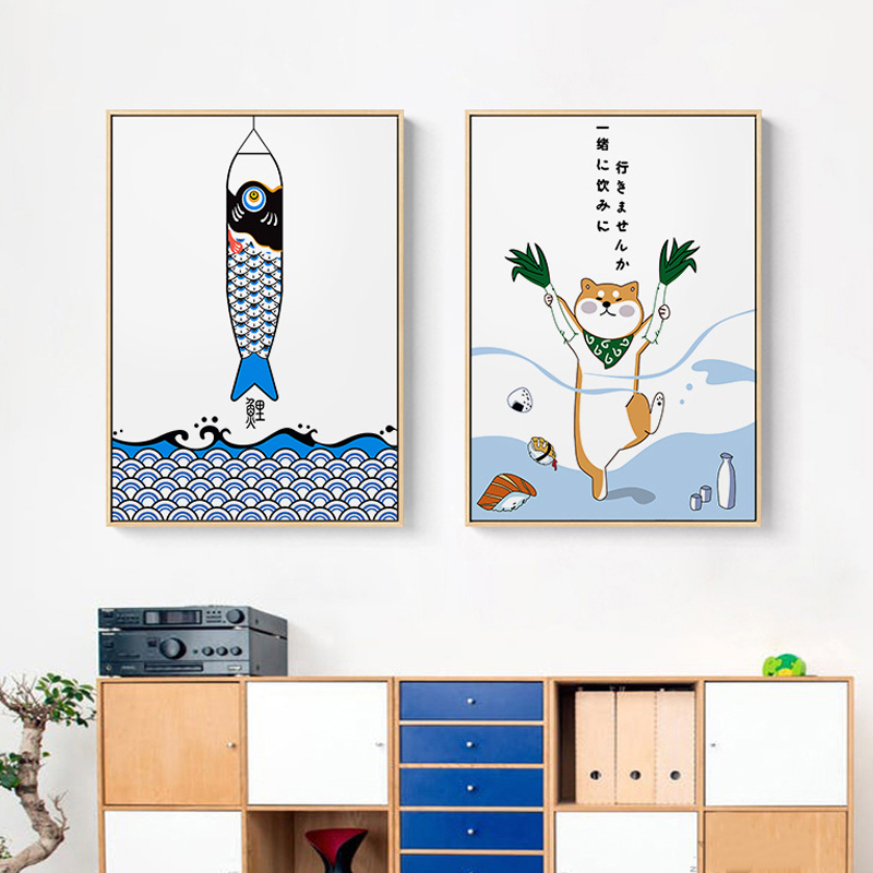 動物と魚のプリントが施された日本のクリエイティブなポスター, - Lifestyle Of Japanese のレビューと価格
