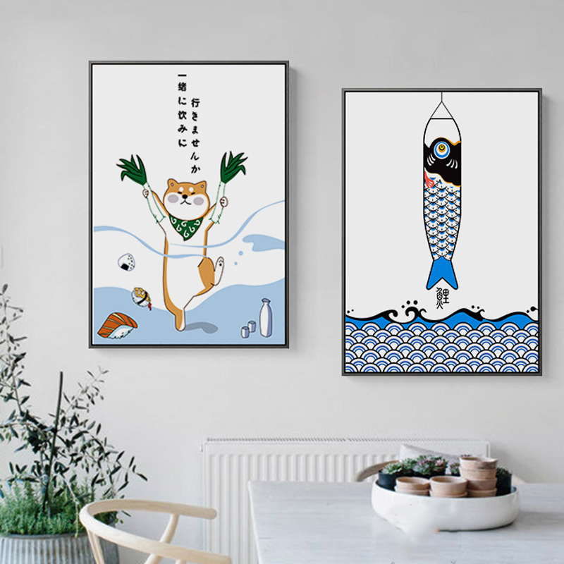 動物と魚のプリントが施された日本のクリエイティブなポスター, - Lifestyle Of Japanese のレビューと価格